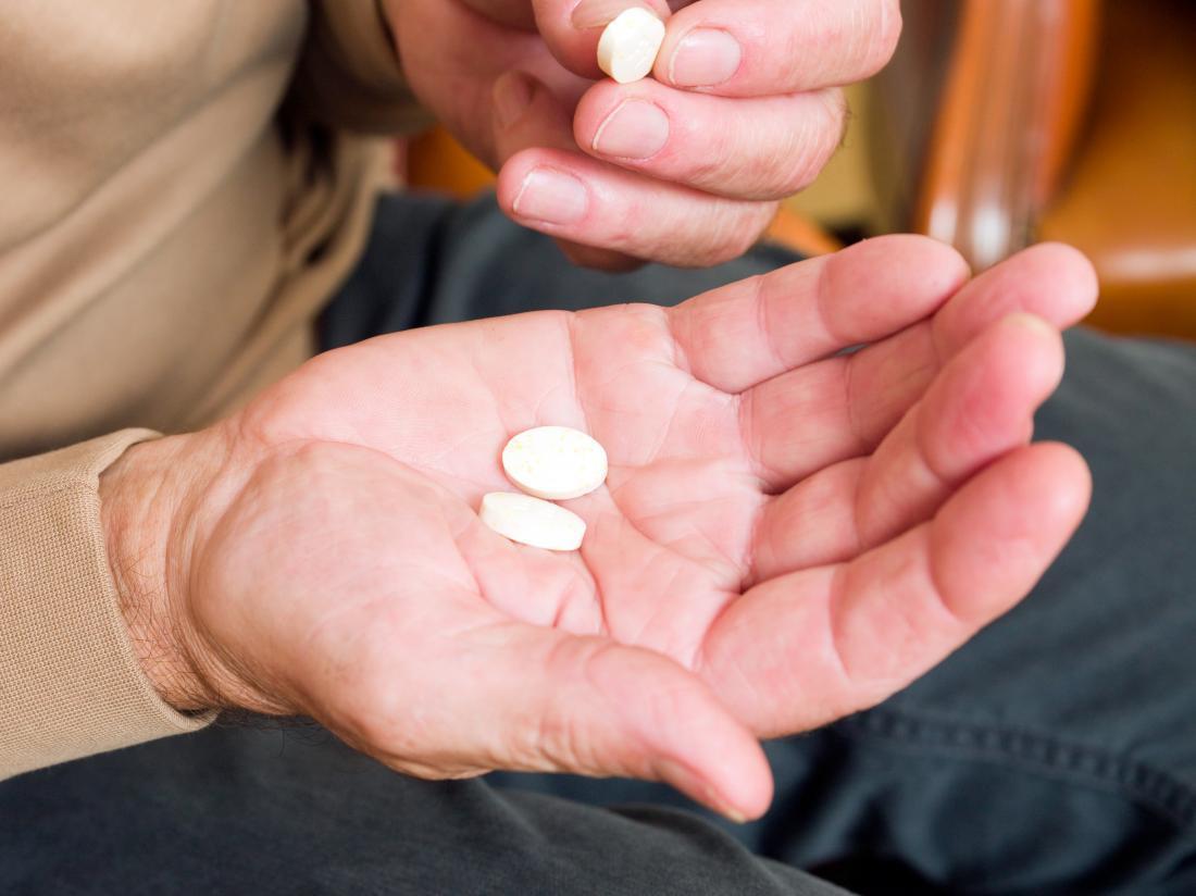 a man holding Caffeine pills in his hand