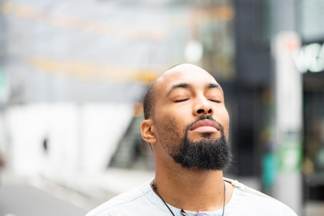 Mindful man in the street
