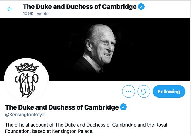 A shot of Prince William and Kate Middleton's Twitter account