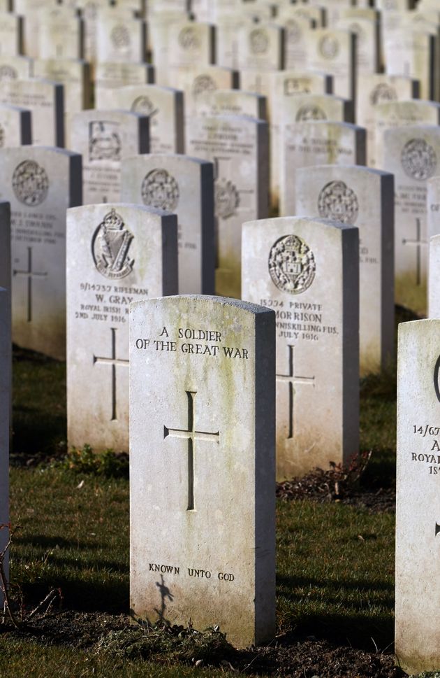 Graves of British soldiers who fought at the Somme in the First World War, who are buried at the Connaught...