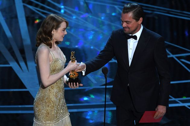 Leo presented Emma with her Oscar for Best Actress in