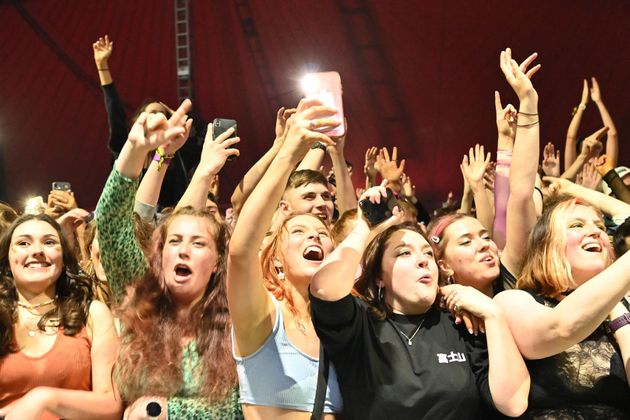 Fans watch Blossoms perform at a live music concert hosted by Festival Republic in Sefton Park in