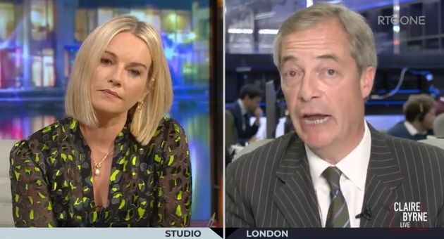 Nigel Farage speaking to journalist Claire Byrne for RTE