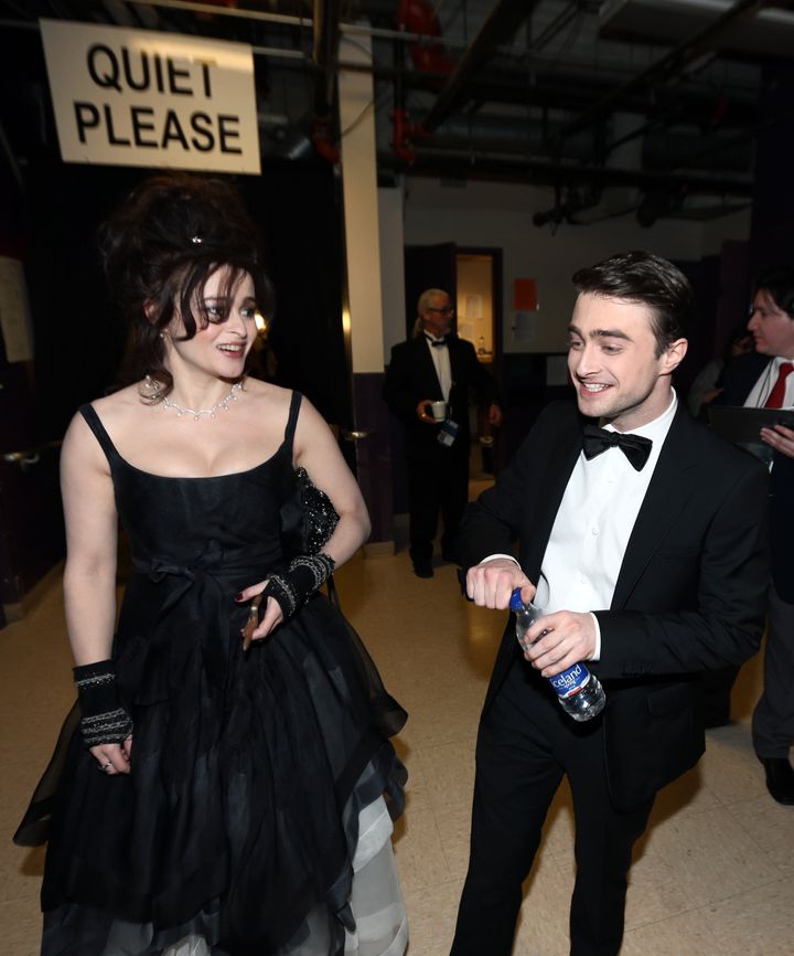 Helena Bonham Carter and Daniel Radcliffe backstage at the Oscars at the Dolby Theatre on Sunday Feb. 24, 2013, in Los Angeles. (Photo by Matt Sayles/Invision/AP)