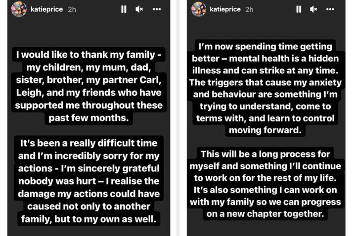 Katie posted an apology on Instagram