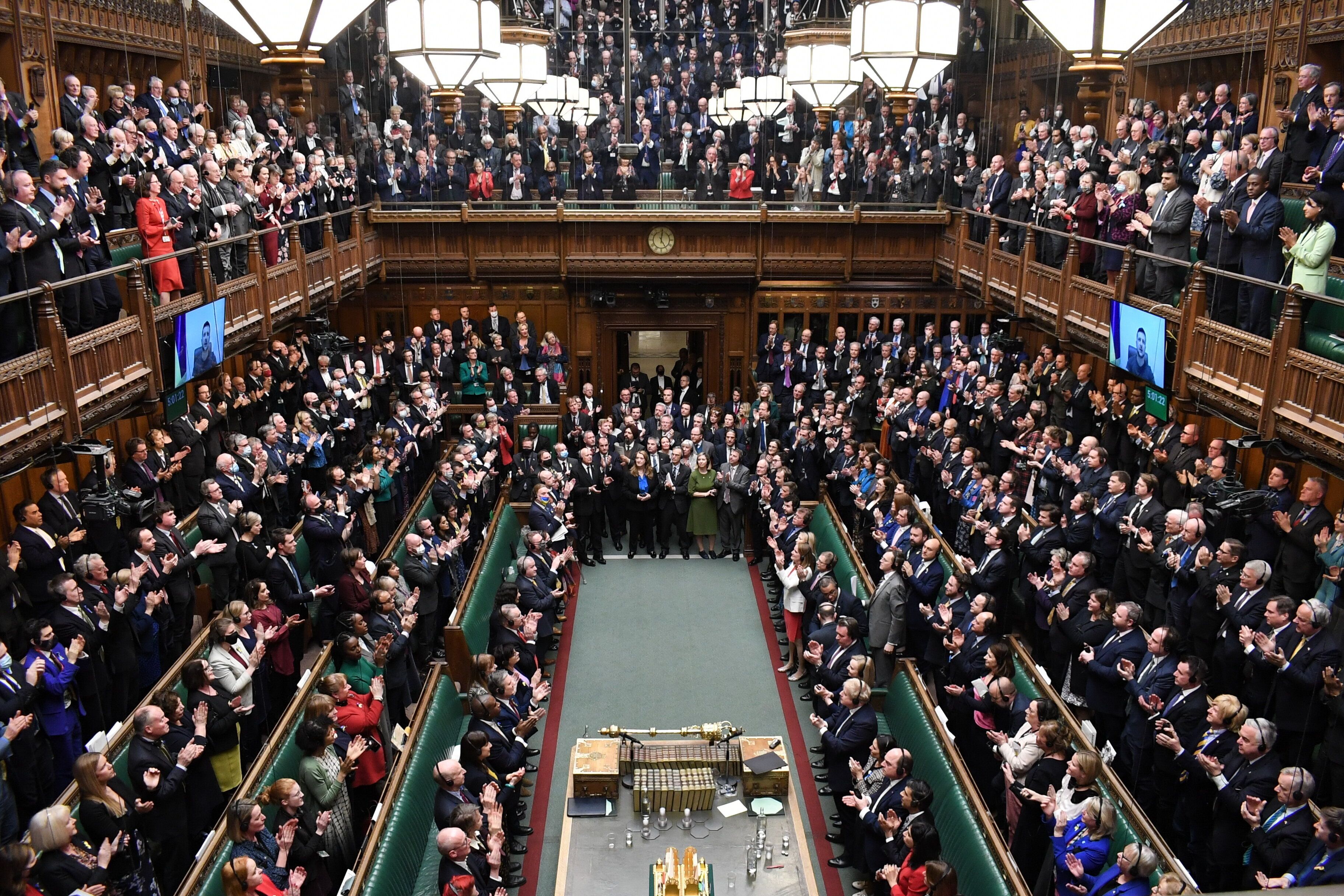 The UK parliament giving a standing ovation after to Volodymyr Zelenskyy.