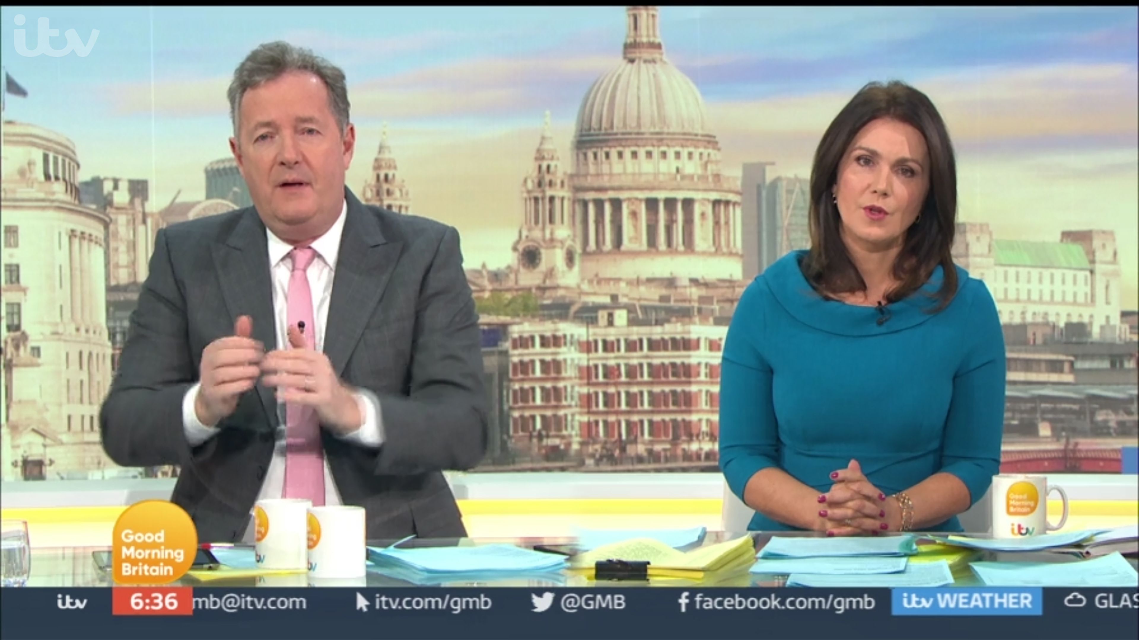 Piers Morgan and Susanna Reid pictured on his final day as a presenter on GMB