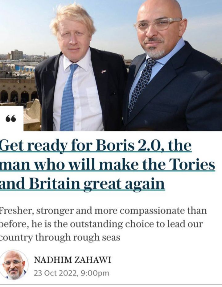 Nadhim Zahawi's article backing Boris Johnson was published at 9pm