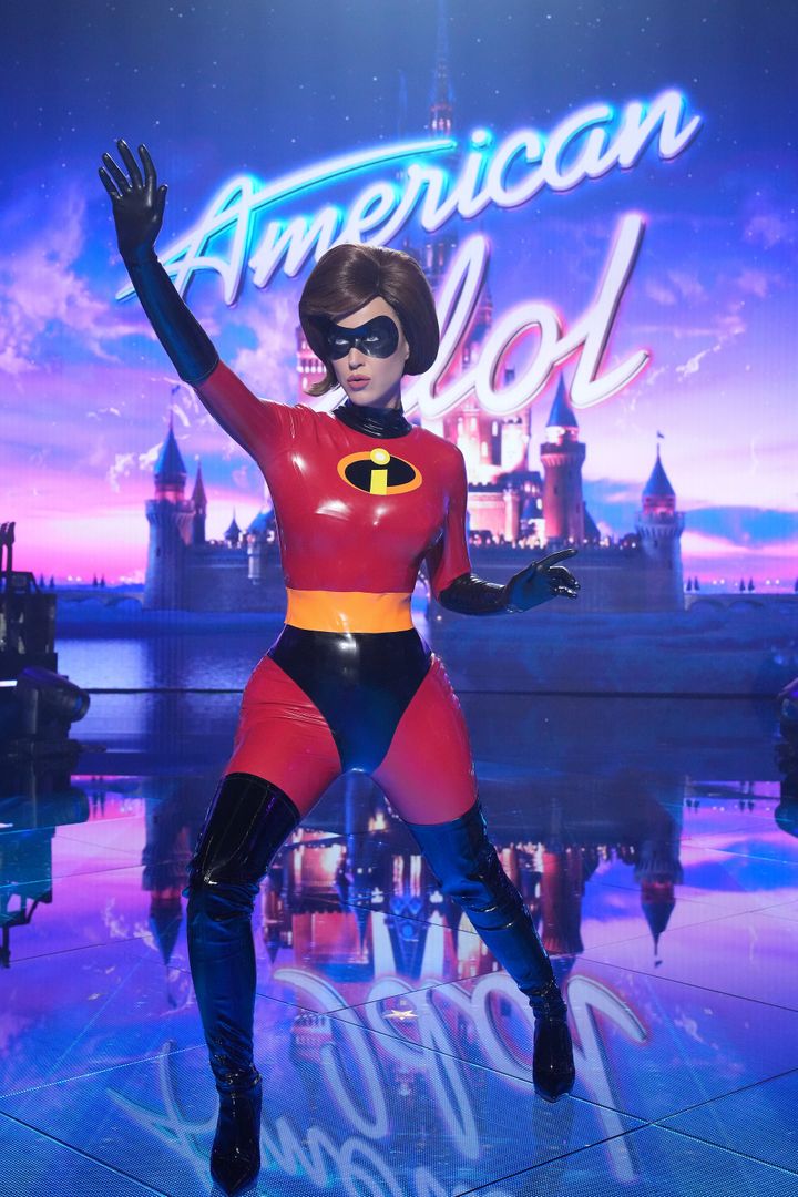 Katy Perry poses as Elastigirl from the superhero movie The Incredibles.