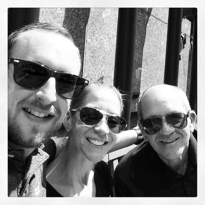 From left to right, the author’s husband Nick, the author, and her father/agent, James Ortman, get ice cream in New York City between scans and appointments at Memorial Sloan Kettering in 2015.