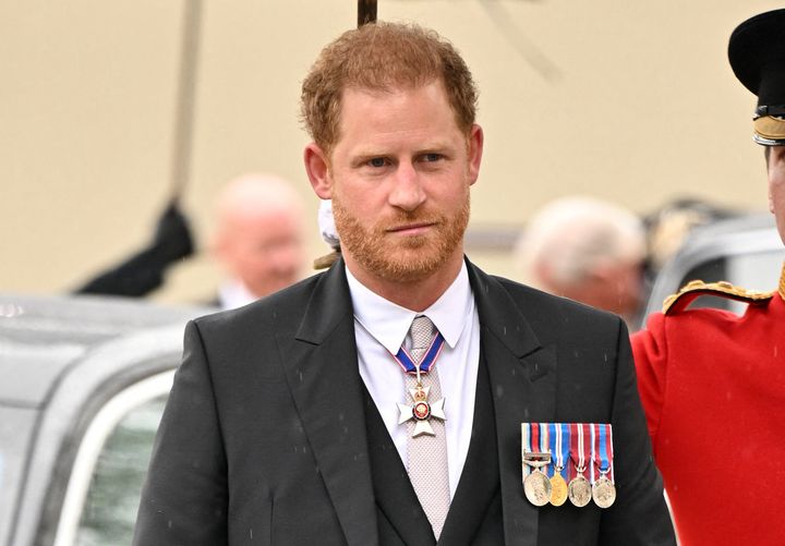 Prince Harry wears an Afghanistan service medal, along with Golden, Diamond and Platinum Jubilee medals on his medal bar. The Duke of Sussex is also wearing the KCVO Star decoration around his neck, which he recently wore for Queen Elizabeth's funeral. 