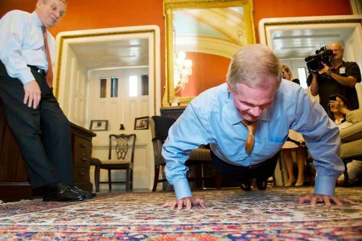 Then-Sen. Bill Nelson (D-Fla.) did 46 pushups in 2014 as part of a bet payoff over hockey.