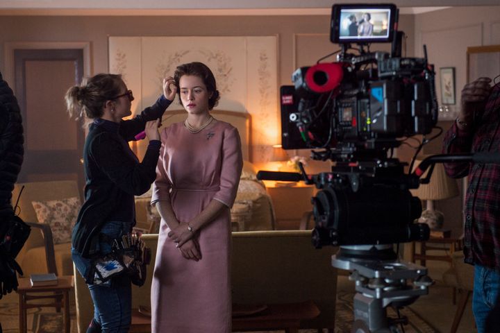 Claire Foy getting final touches before the scene
