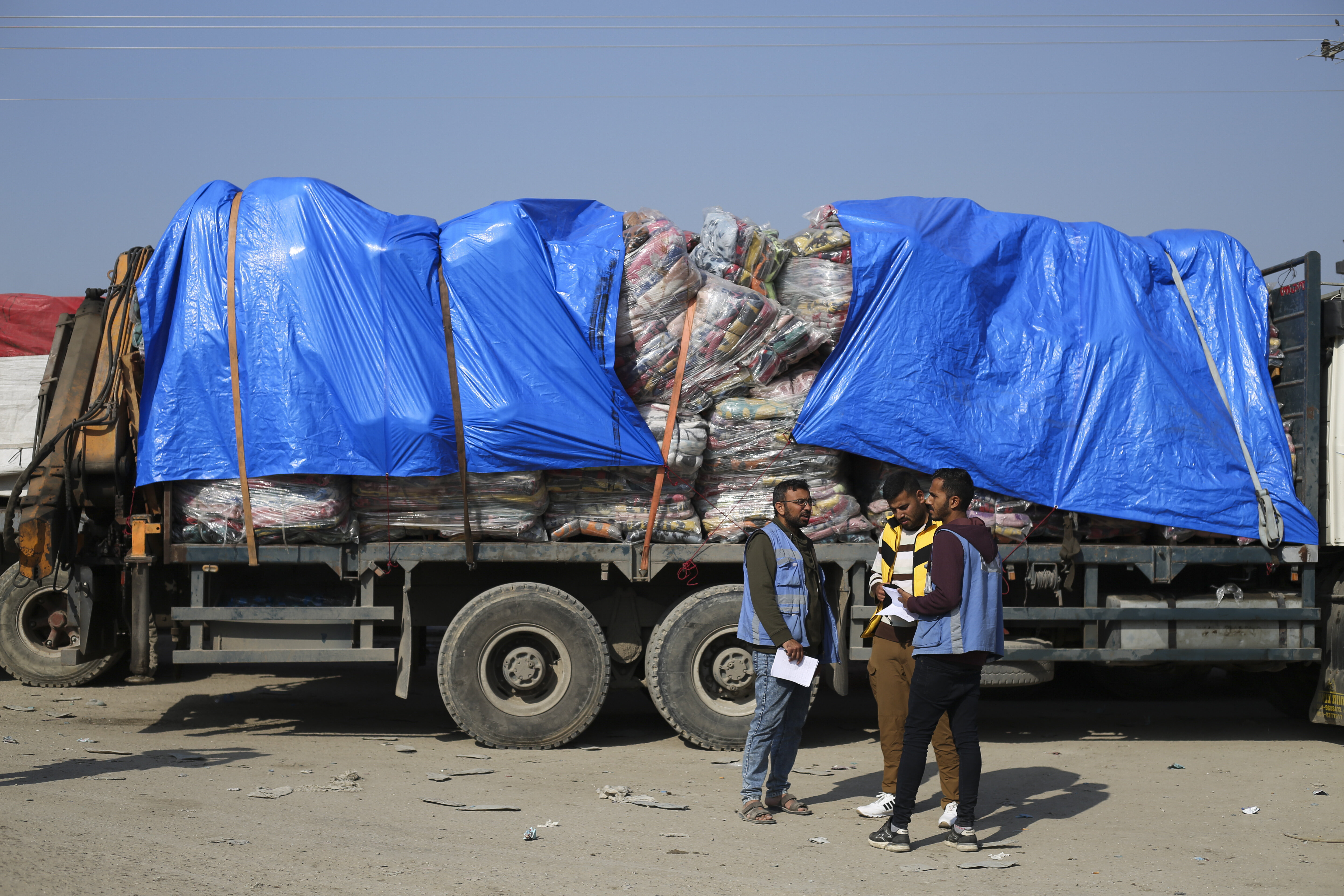 Humanitarian aid trucks enter through a crossing from Israel into the Gaza Strip on Dec. 18.