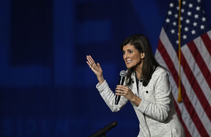 Haley, seen here hosting a rally in North Charleston, South Carolina, on Jan. 24, slammed Trump as "insecure" on "Meet the Press" this weekend.