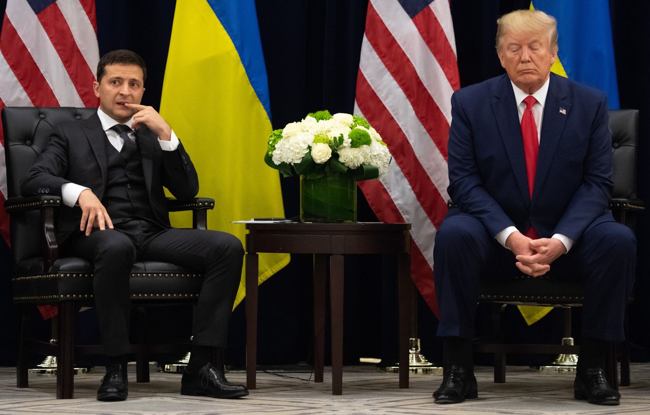 Former US President Donald Trump and Ukrainian President Volodymyr Zelenskyy during a meeting in New York on September 25, 2019