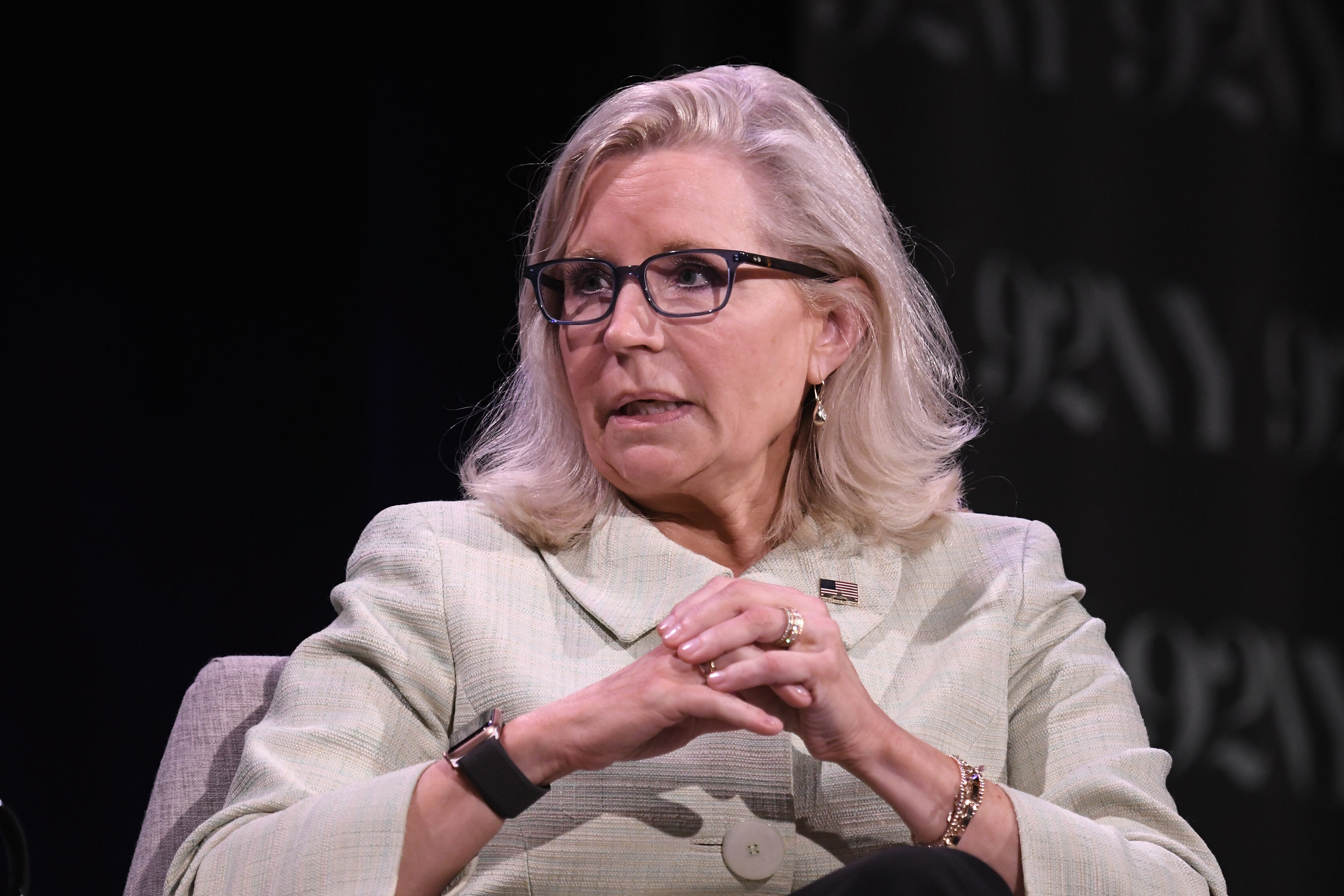 Liz Cheney speaks in New York on June 26, 2023. She tore into Donald Trump for his recent NATO comments during a Sunday appearance on CNN.