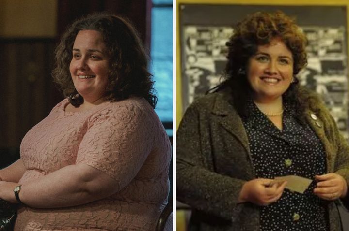 Jessica Gunning in Baby Reindeer (left) and Pride (right)