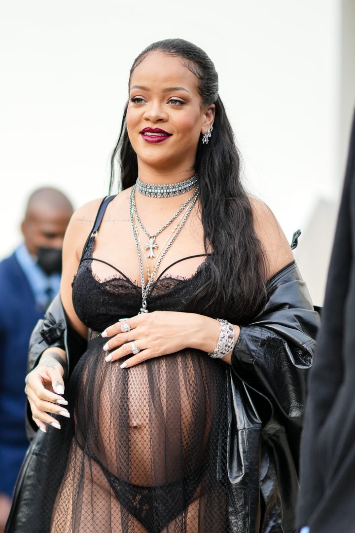 Rihanna donned a sheer black ensemble while attending the Dior show during Paris Fashion Week in March 2022.