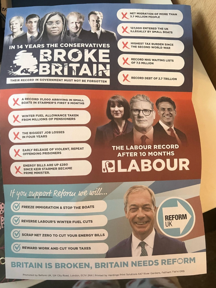 The Reform UK leaflet with no mention of Truss.