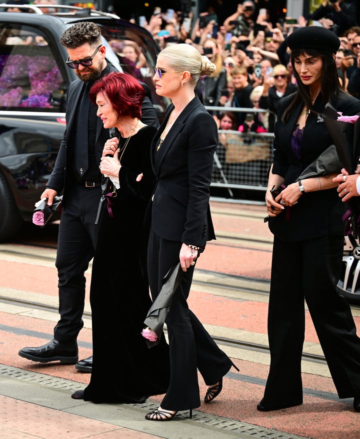 Jack, Sharon, Kelly and Aimee Osbourne pictured at the funeral procession of Ozzy Osbourne