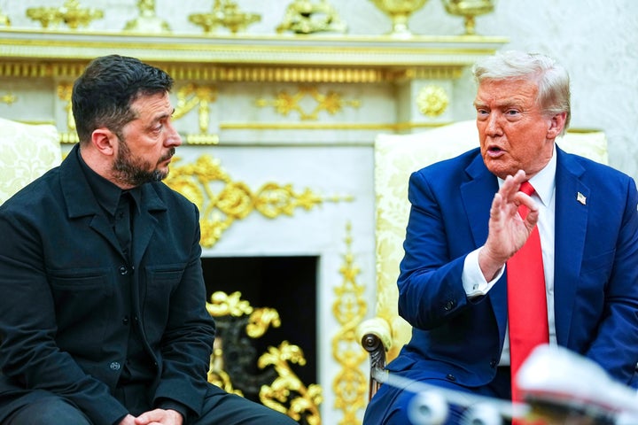 Ukrainian President Volodymyr Zelenskyy (left) and U.S. President Donald Trump during a meeting in the Oval Office of the White House on Monday.