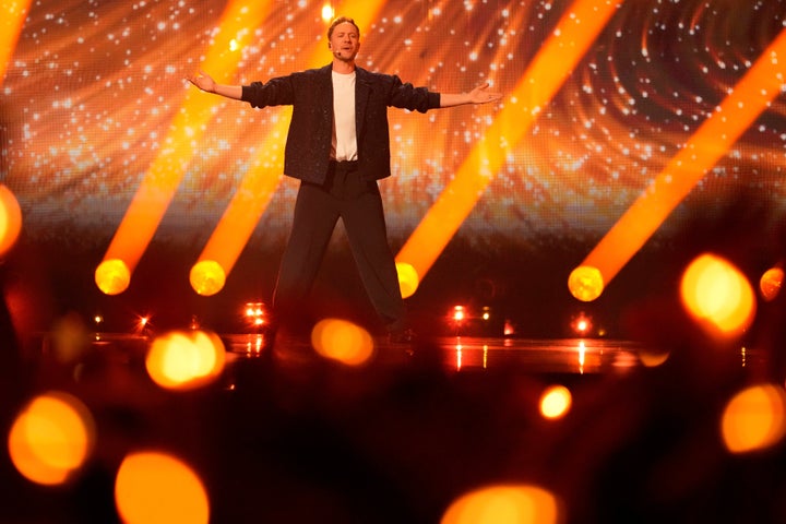 Slovenian singer Klemen rehearsing for this year's Eurovision Song Contest