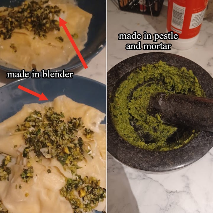 Blender vs pestle and mortar pesto