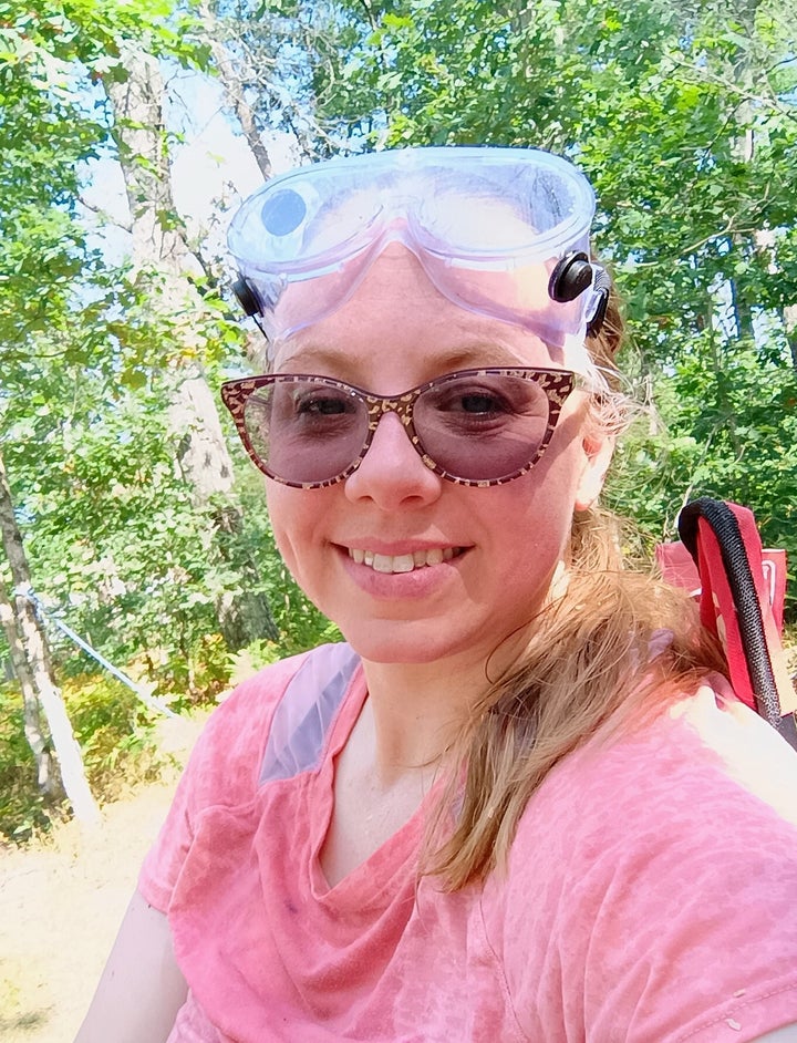 The author working outside in her new life.