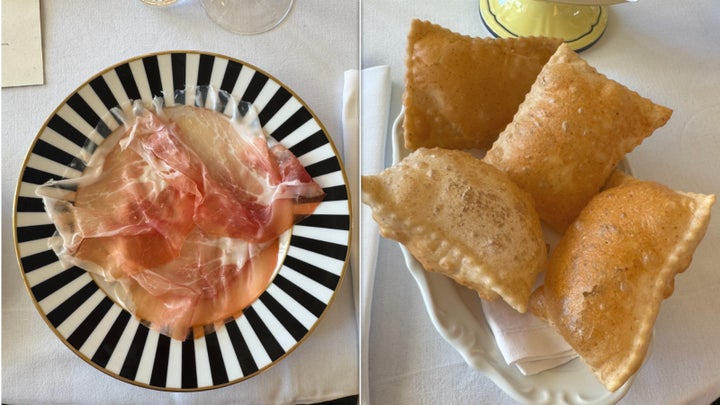 Cured meat and torta fritta are local staples. 