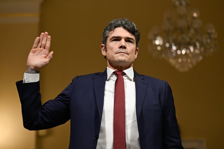 Joseph Kent, director of the National Counterterrorism Center, is sworn in during a House Homeland Security Committee hearing on Dec. 11, 2025. 