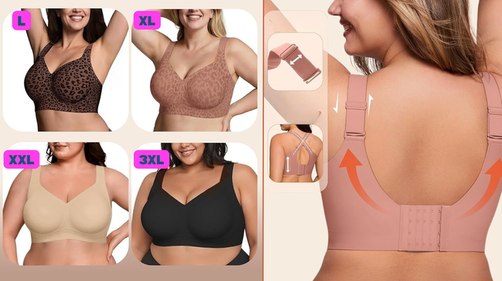 The bra comes in a wide range of sizes and features a full-support back. 