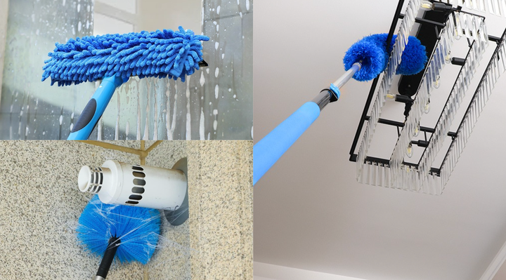 The different brush heads let you clean, squeegee and dust. 
