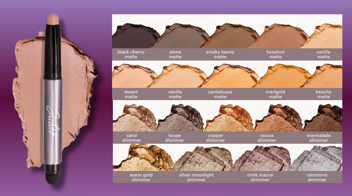 The eyeshadow sticks come in a bunch of colors, in matte and shimmer finishes.
