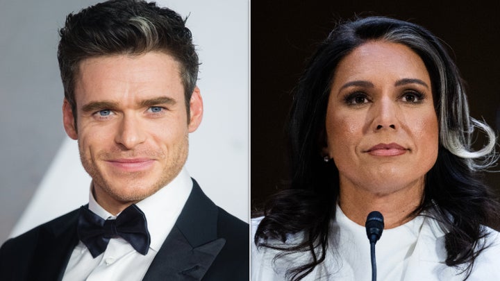 Actor Richard Madden, left, and Tulsi Gabbard, the former Director of National Intelligence, right, both sport “skunk streaks.”