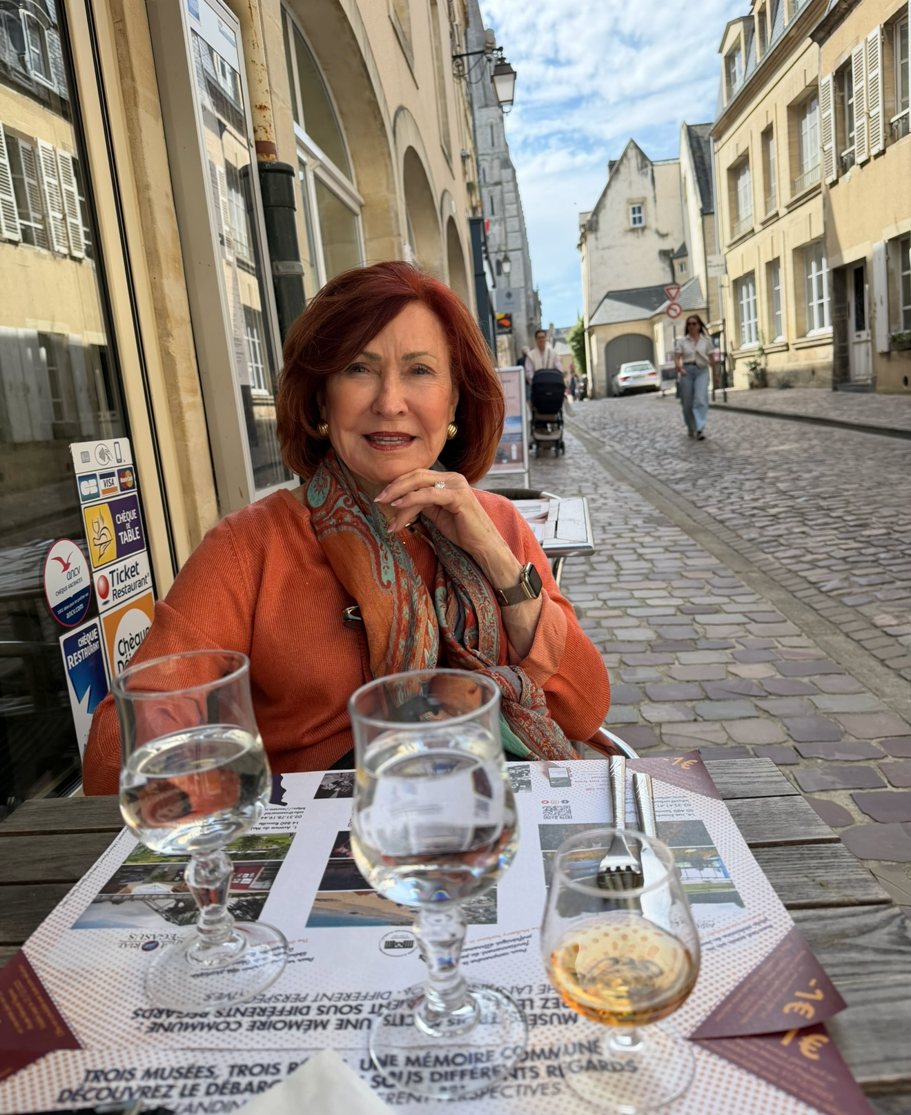 The author having a delicious meal at Le Marsala in the heart of beautiful Bayeux, France. 