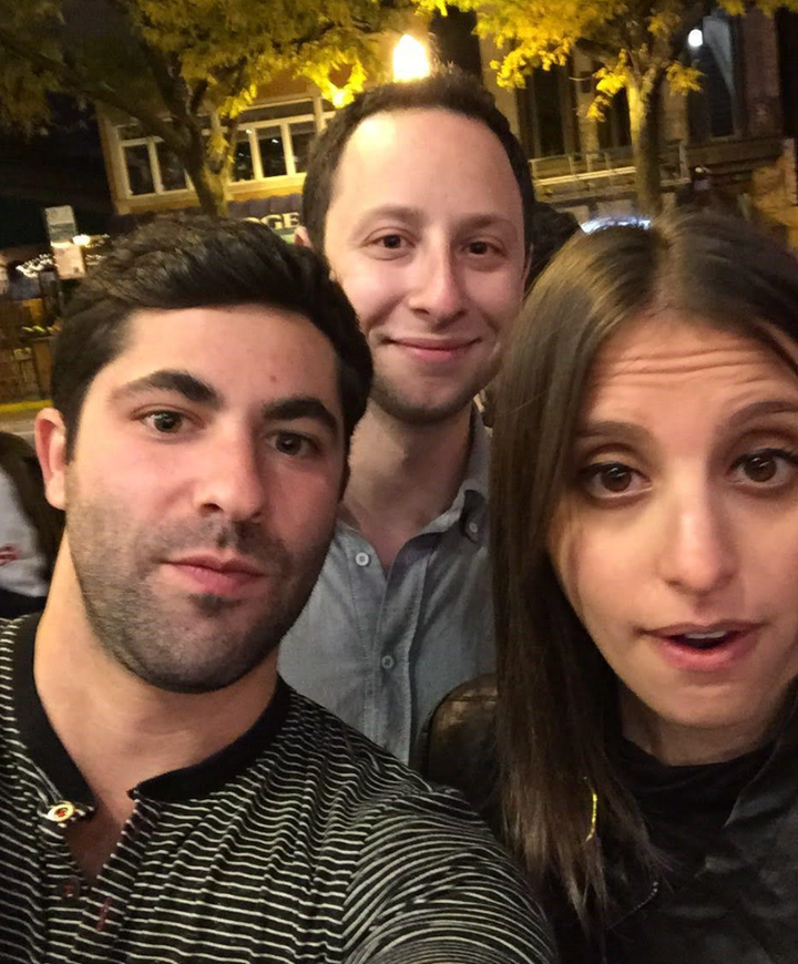 The author, Greg (left) and Adam out to dinner in 2015.