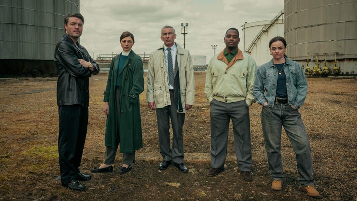 Tom Burke, Jasmine Blackborow, Steve Coogan, Aml Ameen and Hayley Squires on the set of Legends