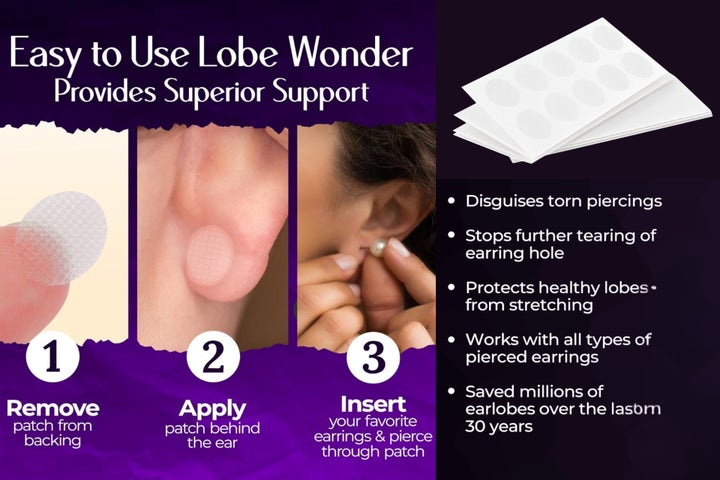 Lobe Wonder patches can prevent piercings from tearing.
