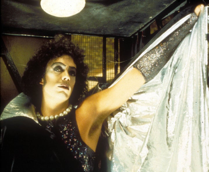 Tim Curry on the set of The Rocky Horror Picture Show