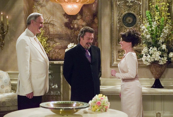Tim Curry with John Cleese and Megan Mullally on the set of Will & Grace