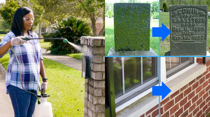 The cleaner can be sprayed with a garden pump sprayer.