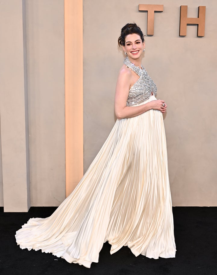 Anne Hathaway promoting The Odyssey earlier this year