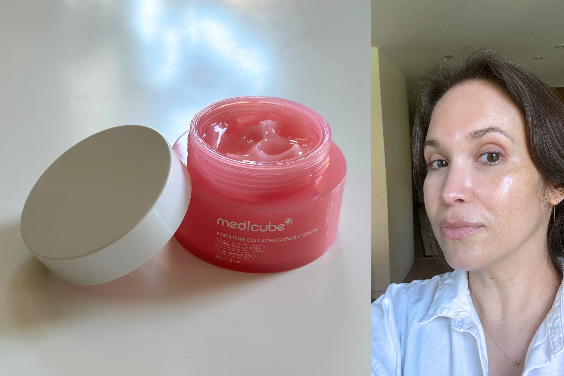 Uribe with only the Medicube cream on her skin.