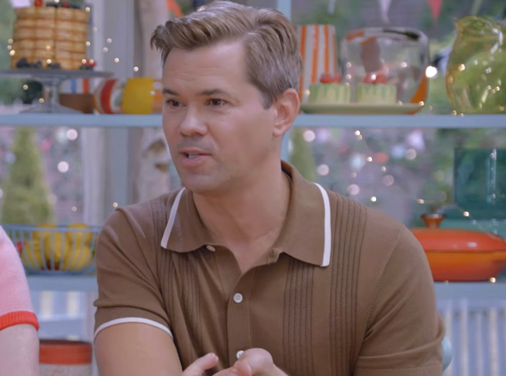 Andrew Rannells in the Great American Baking Show tent